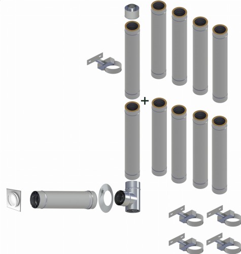 komin kondensacyjny izolowany 80x125 mm rury stalowe widok ogolny